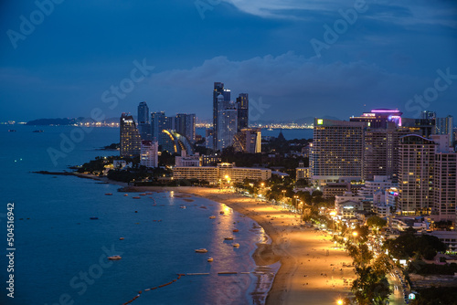 Aerial view of Pattaya city alphabet on the mountain, Pattaya, panoramic view over the skyline of Pattaya city Thailand Asia citiyscape photo