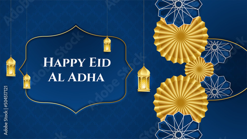 Greeting Islamic Ied Al Adha dark blue colorful design background