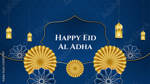 Greeting Islamic Ied Al Adha dark blue colorful design background