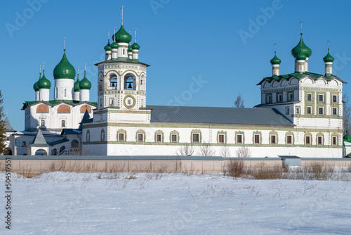 Church of St. John the Theologian with the refectory Church of the Ascension of the Lord and the belfry in the Nikolo-Vyazhishchsky convent. Novgorod region, Russia © sikaraha