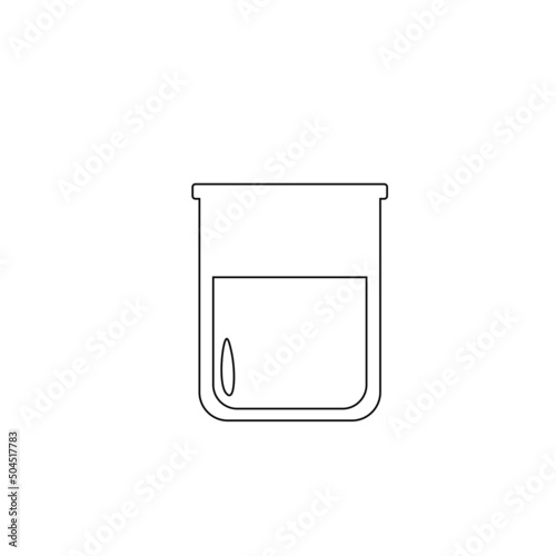Lab chemical tubes set. Glass beaker, tubes and bottles, tools for laboratory experiment, flasks in holder, burner. Vector illustration for chemistry, medical research, science concept