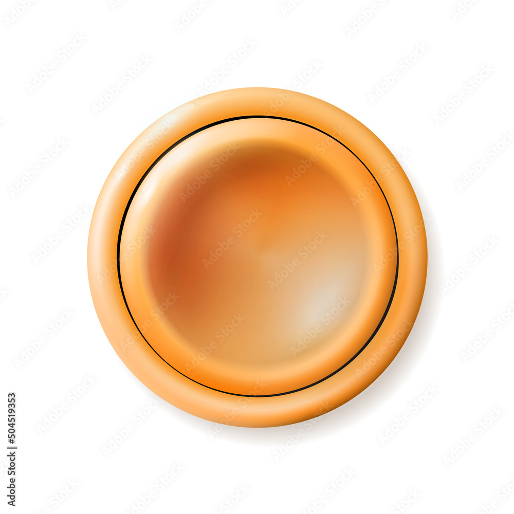 Realistic matte orange button. Plastic Circle Ui component. Vector illustration for your design.