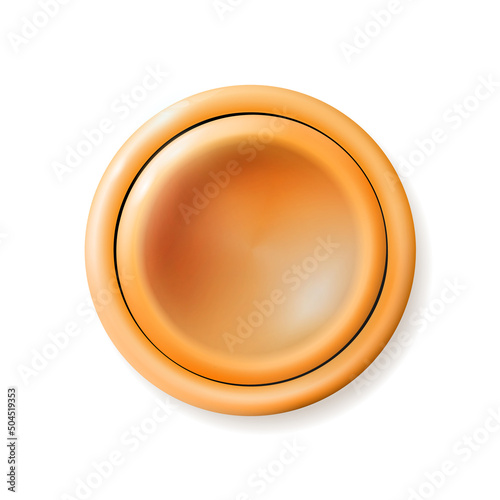 Realistic matte orange button. Plastic Circle Ui component. Vector illustration for your design.