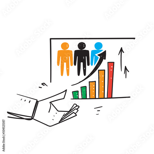 hand drawn doodle population growth icon chart and graph illustration vector isolated
