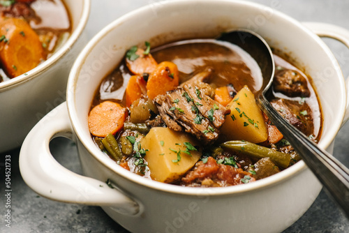 Beef and vegetable stew close-up