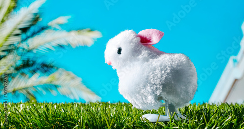 white teddy wind-up easter rabbit, banner format photo