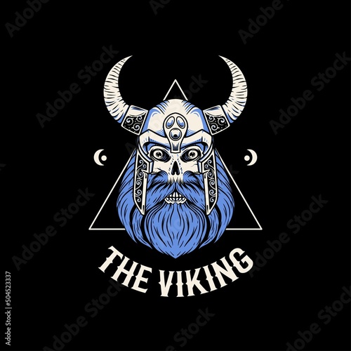 Skull viking blue beard skull mythology vintage vector illustration