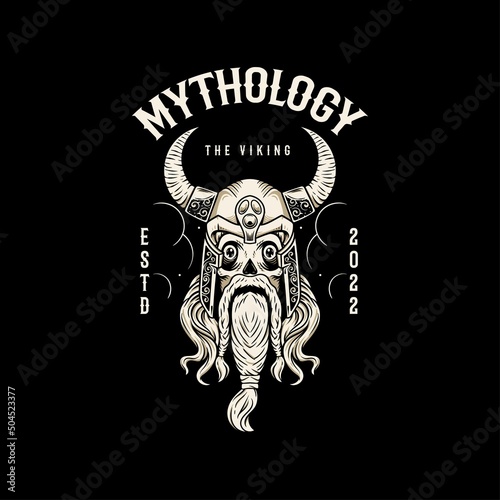 Viking skull mythology vintage vector illustration