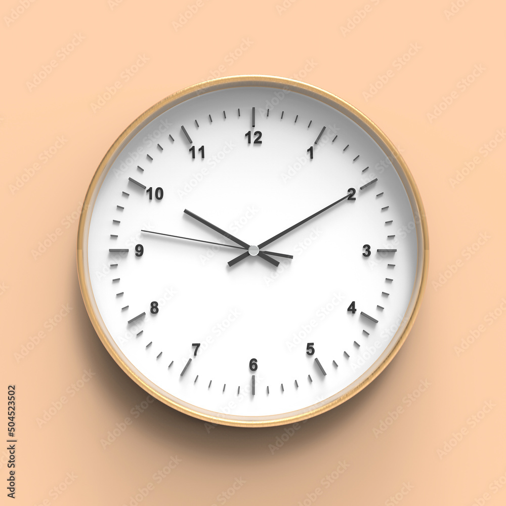 3D Illustration of a wall clock on a flat background 3D Illustration of a wall clock on a flat background