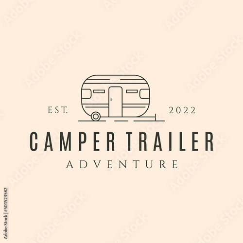 camper trailer line art logo vector symbol illustration design