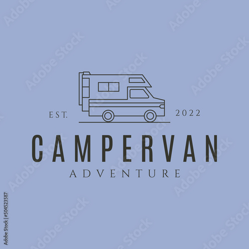 adventure camper van line art logo vector symbol illustration design