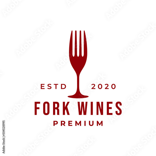 luxury wine glass with fork for restaurant and bar vintage logo