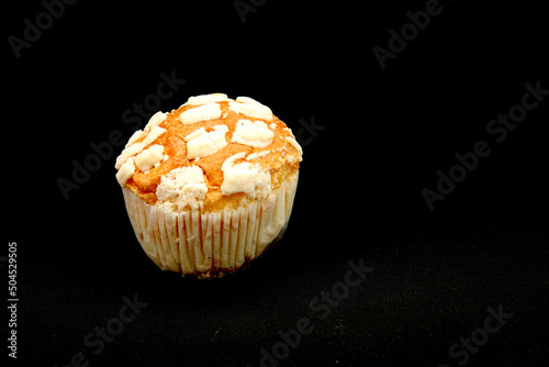 Fresh, delicious and fluffy Mexican bread Manteconchas cupake type vanilla and chocolate flavor accompanied by coffee on a white background traditional of the culture of Mexico	 photo