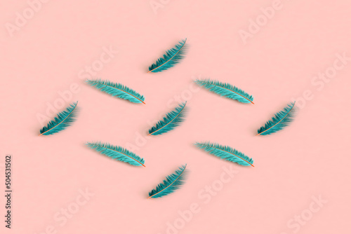 3d rendering of set of blue feathers photo