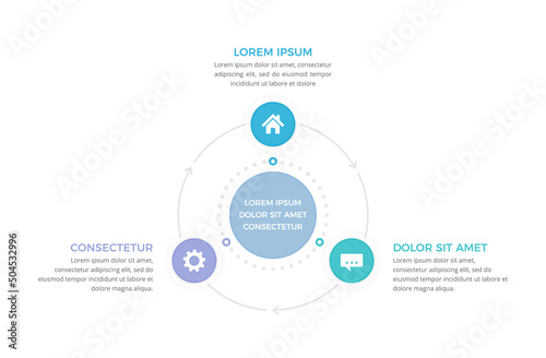 Circle diagram template with three steps or options, process infographics