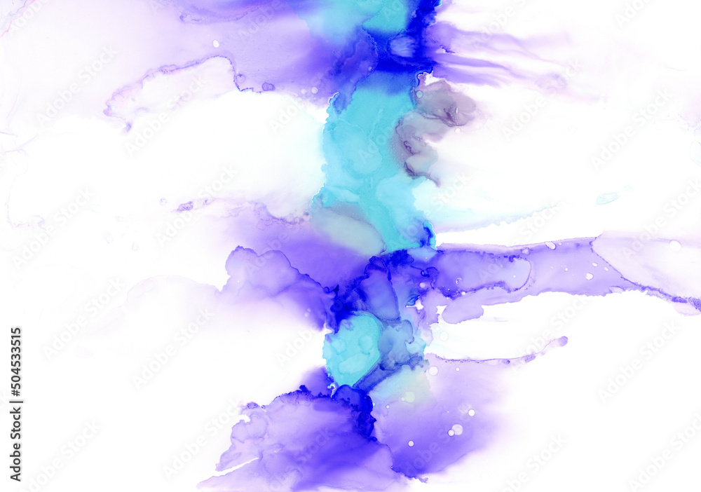 アルコールインクアート　水色と紫の動き　ホワイトスペース