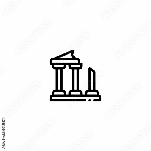 wreckage ruin old building outline style icon and illustration