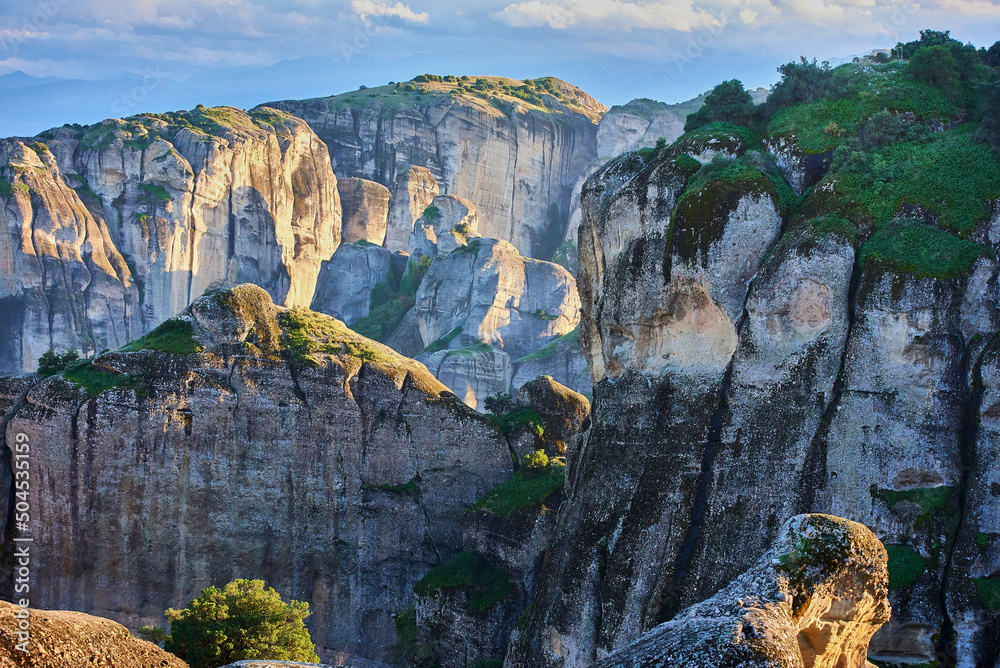 meteora monastery on a sunny day in the mountains of greece
