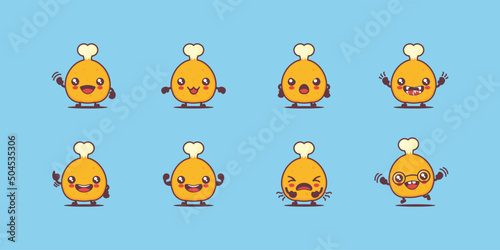 fried chicken thighs cartoon. food vector illustration. with different faces and expressions