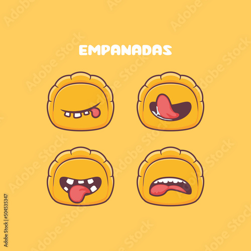 Empanadas cartoon. food vector illustration. with different mouth expressions