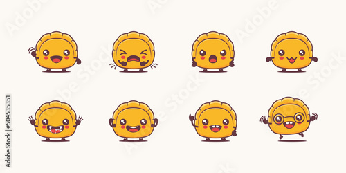 Empanadas cartoon. food vector illustration. with different faces and expressions