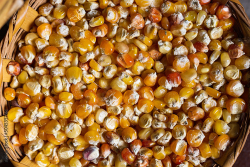 Closeup of yellow corn grains or kernels  photo