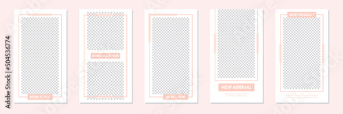 Slides Editable Minimalist Pastel Pink Social Media Stories Template. For personal & business. Simple, elegant & modern. Promotional web banner. Vector Illustration