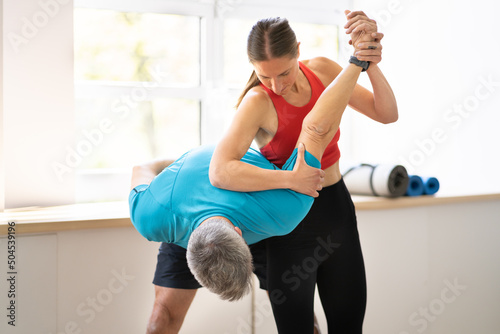 Fight Sparring Fitness Training In Gym. Female Power photo