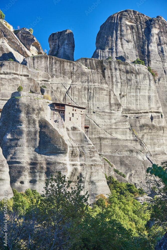 meteora monastery on a sunny day in the mountains of greece