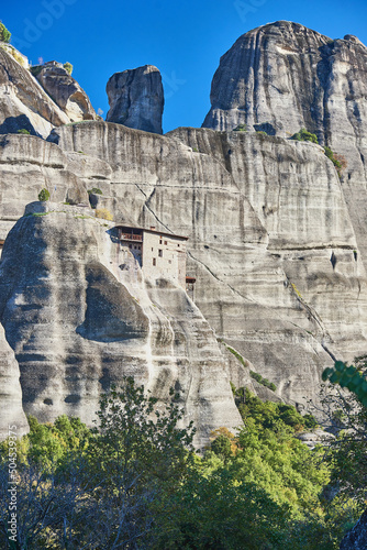 meteora monastery on a sunny day in the mountains of greece