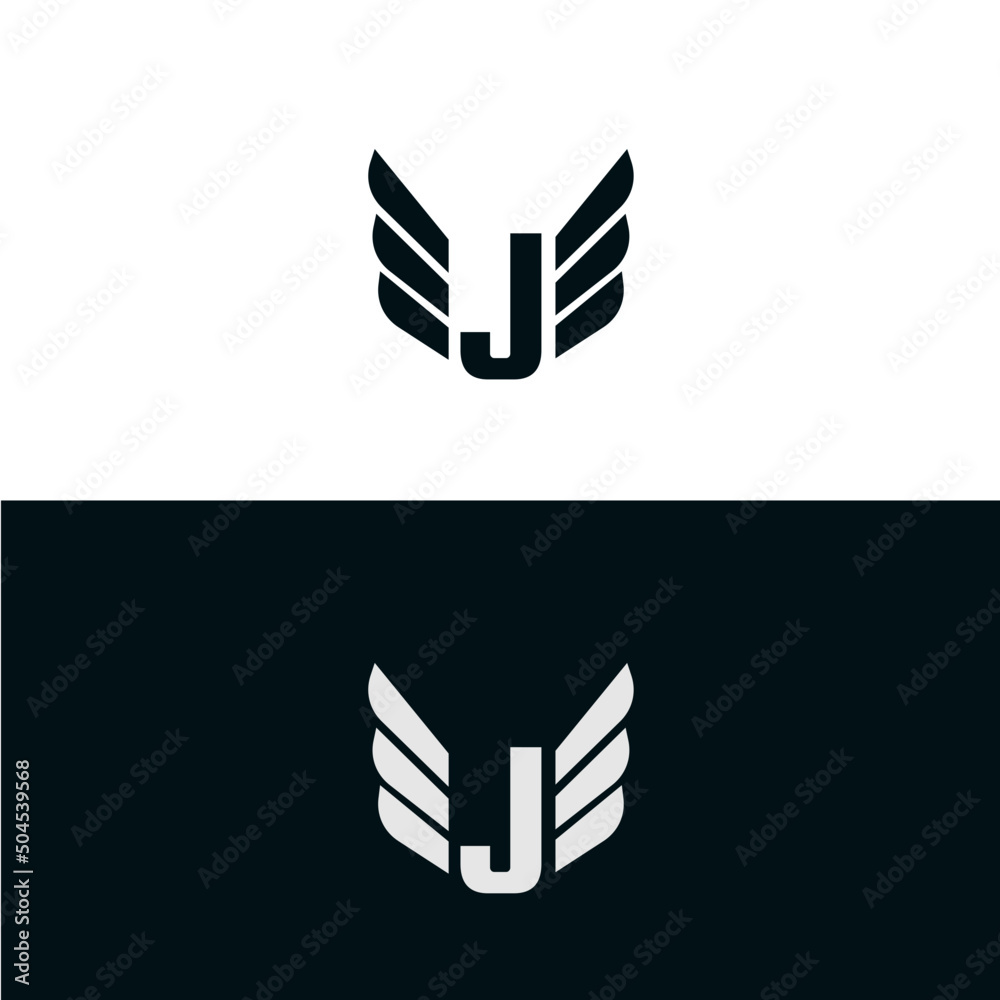 Letter J logo template with black and white backgrounds. Wings design ...