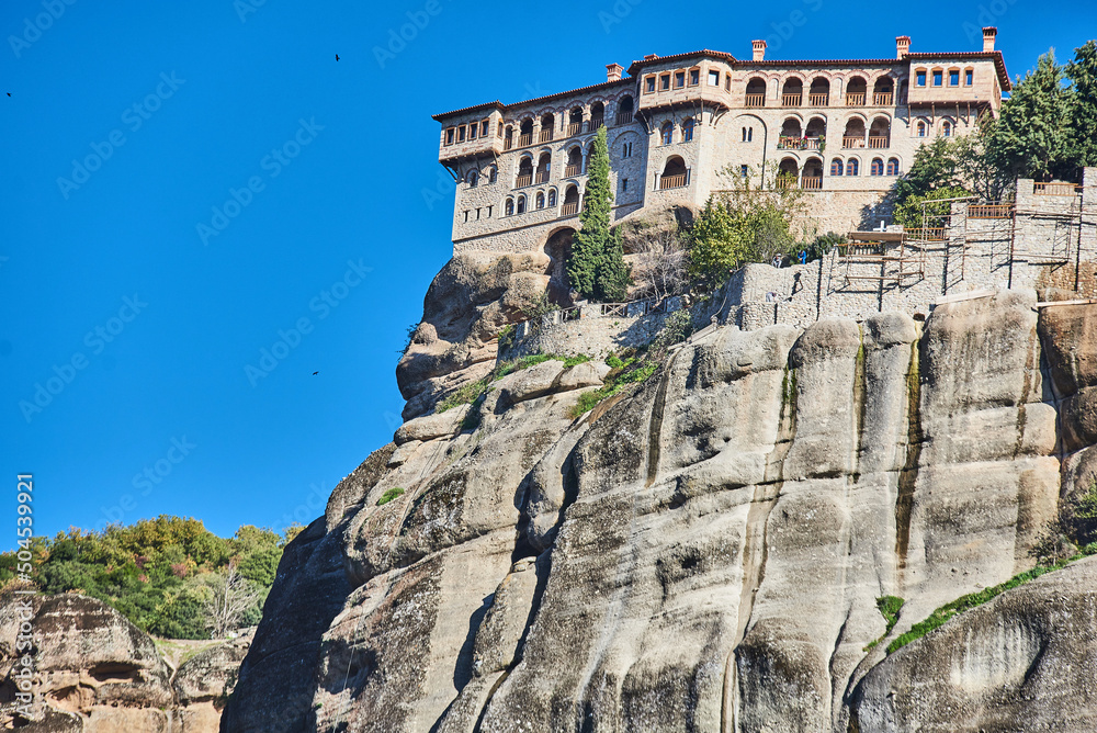 meteora monastery on a sunny day in the mountains of greece