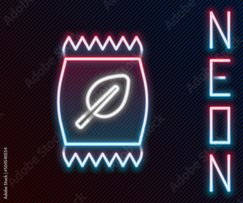 Glowing neon line Fertilizer bag icon isolated on black background. Colorful outline concept. Vector