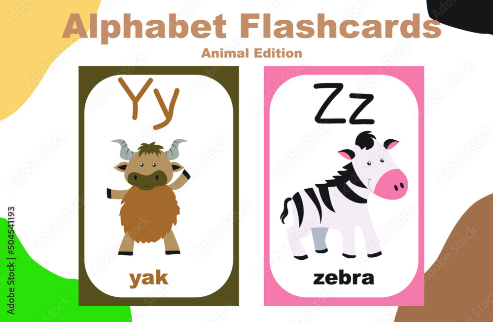 Animal alphabet flashcard. Educational printable flashcard. Vector illustrations. Animal alphabet flashcard. Educational printable flashcard. Vector illustrations.
