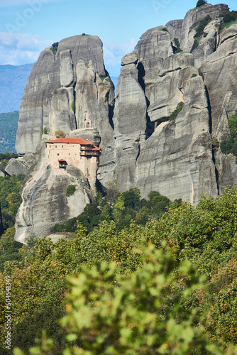 meteora monastery on a sunny day in the mountains of greece