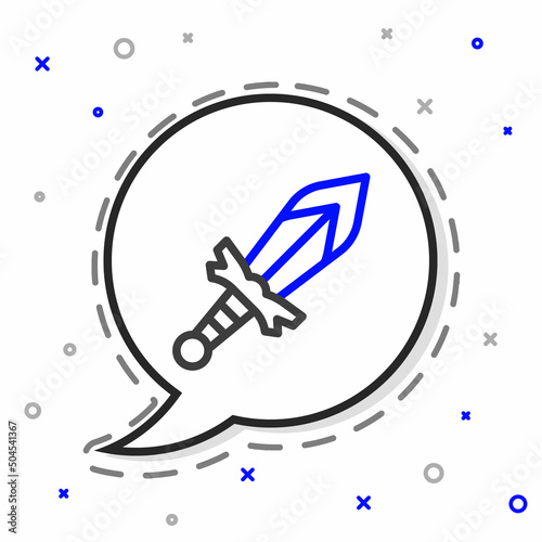 Line Medieval sword icon isolated on white background. Medieval weapon. Colorful outline concept. Vector