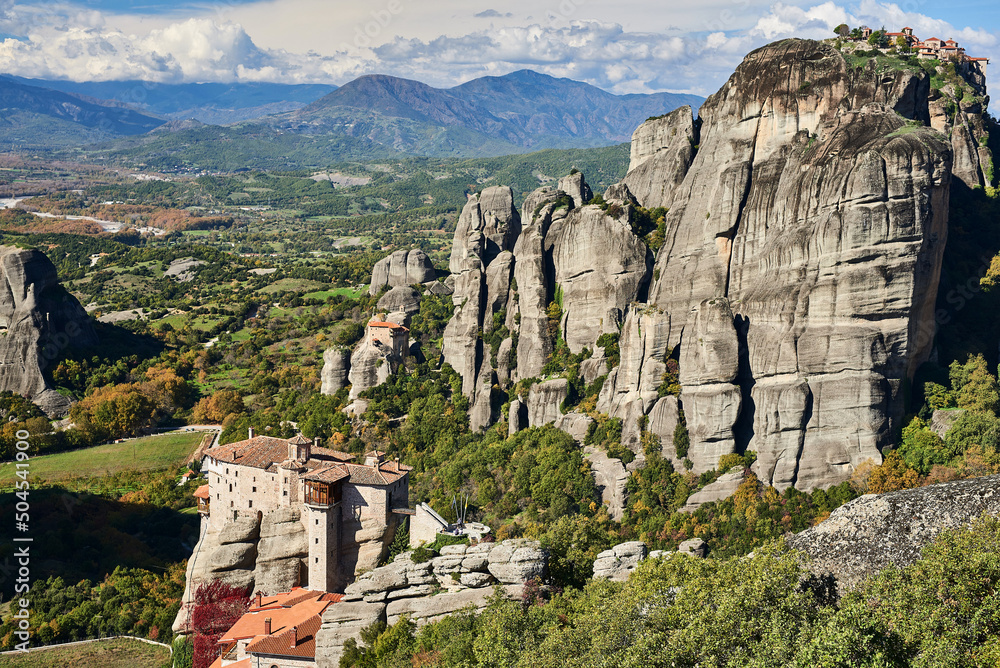 meteora monastery on a sunny day in the mountains of greece