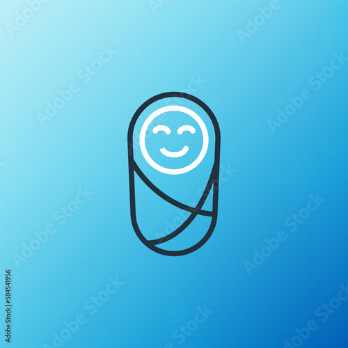 Line Newborn baby infant swaddled or swaddling icon isolated on blue background. Baby kid child wrapped in blanket clothes. Colorful outline concept. Vector
