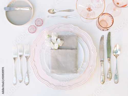 Top view of sophisticated table setting
