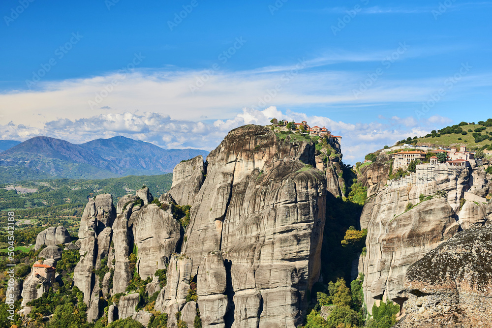 meteora monastery on a sunny day in the mountains of greece
