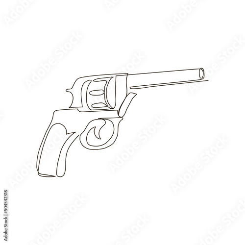Revolver continuous line drawing. One line art of weapon, gas pistol, firearms, weapons for police and self-defense, gun system nagan.