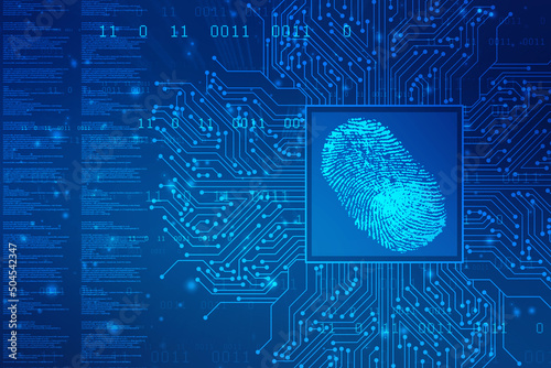 Abstract security system concept with fingerprint on technology background, Fingerprint Scanning Identification System. Biometric Authorization and Business Security Concept