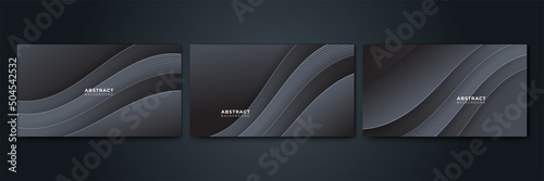 Set of Realistic Abstract metalic dark grey design background