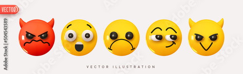 Vászonkép Set Icon Smile Emoji