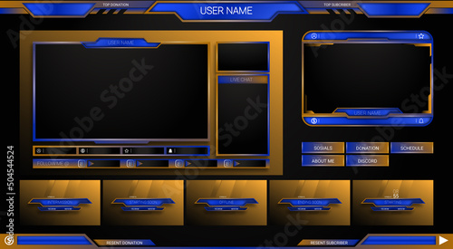 twitch Stream Facecam OBS Template Brown Blue overlay design Pack . modern template illustration vector	
 photo