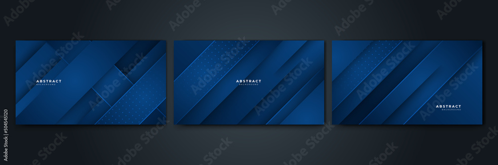 Fototapeta premium Blue triangles layer geometric with blue light effect on dark blue background with space for your text.