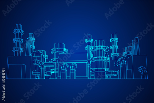 Industrial building factorie facilitie power plant. Wireframe low poly mesh