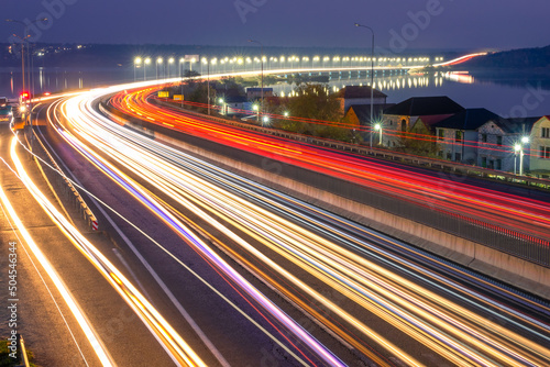 Evening Car Traffic With Trails on the Highway in Ukraine