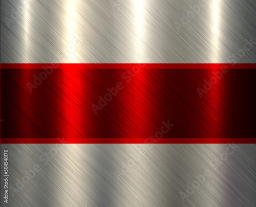 Metal silver red background, steel texture with brushed metallic texture plate pattern, vector illustration.