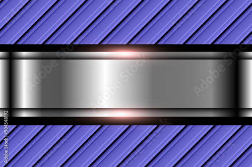 Silver metallic background over purple striped  pattern, 3D abstract technology vector shiny illustration.
